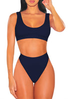 1 x RAW Customer Returns Viottiset Women Two Piece Bikini Set Swimsuit Crop Top High Waist Swimwear Beachwear Push Up Summer Deep Blue S - RRP €29.99