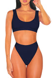 1 x RAW Customer Returns Viottiset Women Two Piece Bikini Set Swimsuit Crop Top High Waist Swimwear Beachwear Push Up Summer Deep Blue S - RRP €29.99