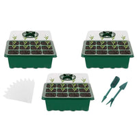 1 x RAW Customer Returns Indoor greenhouse propagation box, 3 seed trays with lid, mini greenhouse propagation set, seedling starter trays, greenhouse propagation tray, with 2 garden tools, 10 green plant tabs - RRP €11.23