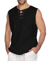 1 x RAW Customer Returns YAOHUOLE Linen Shirt Men Medieval Pirate Shirt Cosplay Costume Men Renaissance Shirt Sleeveless Black 2XL - RRP €23.99