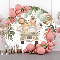 1 x RAW Customer Returns SDOTPMT Diameter 2m Safari Jungle Animal Baby Shower Turn Backdrop Cute Wild Animals Palm Tree Leaves Baby Newborn Circle Backdrop Zoo Safari Kids 1st Birthday Party Circle Backdrop - RRP €36.99