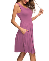 3 x Brand New AUSELILY Women s Summer Dress Sleeveless Mini Casual Pleated Knee Dress with Pocket XL,Purple  - RRP €81.0