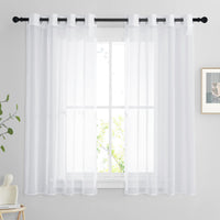 1 x RAW Customer Returns PONY DANCE Short Curtains White Transparent Eyelet Curtain Set of 2 Curtains Living Room Short Voile Curtains with Eyelets White Curtain Transparent, H 137 x W 140 cm - RRP €17.95