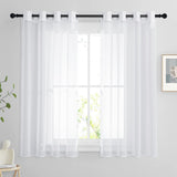 1 x RAW Customer Returns PONY DANCE Short Curtains White Transparent Eyelet Curtain Set of 2 Curtains Living Room Short Voile Curtains with Eyelets White Curtain Transparent, H 137 x W 140 cm - RRP €17.95