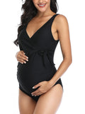 1 x RAW Customer Returns Maternity Swimsuit Maternity Swimwear V-Neck High Cut Pregnant Swimsuit Black S - RRP €33.26