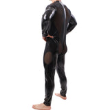 1 x RAW Customer Returns QiaTi Men s Latex Bodysuit Men s Full Body Leotard with Long Sleeves Unitard Faux Leather Bodysuit - RRP €40.33