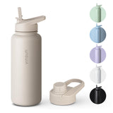 1 x RAW Customer Returns Vinsun drinking bottle stainless steel beige 1L - leak-proof, suitable for carbonated drinks, BPA free - straw, drinking opening - thermos flask for sport, outdoor, school, university, bike, office, camping - RRP €33.08