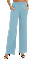 1 x RAW Customer Returns EXCHIC Women Solid Loose Straight Leg Palazzo Pants High Waist Elastic Casual Trousers with Pockets M, Light Blue  - RRP €27.98