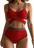 1 x RAW Customer Returns jakloz Women s Bikini Set Sexy Swimsuit Lace Up Bikini Beachwear Tummy Control Two-Piece Crossed Swimsuit Red, L  - RRP €20.16