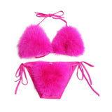 1 x RAW Customer Returns ZOSCGJMY Women s Fluffy Artificial Fur Bikini Set Triangle Bikini Two Piece Swimsuit Rose Red  - RRP €33.26