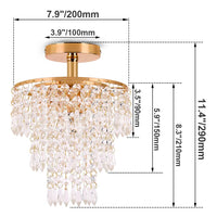 1 x RAW Customer Returns FRIXCHUR Mini Size Crystal Chandelier Modern Flush Mount Ceiling Light 3-Tier Raindrop Crystal Pendant Lighting Decoration for Bedroom Hallway Living Room, E26 Base, Gold  - RRP €39.99