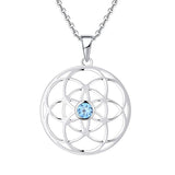 1 x Brand New JO WISDOM Women s Necklace Life Flower Sterling Silver 925, Chain Pendant Seed of Life with 3A Zirconia March Birthstone Aquamarine Color, Jewelry for Women - RRP €46.38