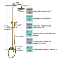 1 x RAW Customer Returns Rozin Antique Brass Shower System with 8 Inch Rain Shower Head and Hand Shower Single Handle Ready Wall Mounted Retro Shower Set - RRP €135.0