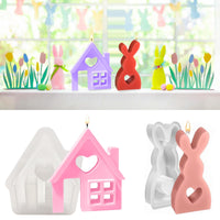 1 x Brand New Pack of 2 silicone molds for Easter, silicone molds for Easter, silicone mold house, 3D creative silicone mold for candle making, silicone mold house with window, Easter bunny silicone mold for plaster - RRP €16.8