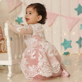 1 x RAW Customer Returns NNJXD Flower Girl Baby Lace Princess Party Pageant Dress Tutu Wedding Dress 790 Pink Size 80 6-12 Months - RRP €32.98