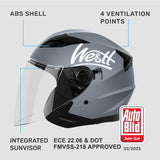 1 x RAW Customer Returns Westt jet helmet with visor and sun visor motorcycle helmet men women scooter helmet moped helmet moped chopper helmet motorcycle half helmet open-face helmet pilot helmet ECE DOT certified - RRP €69.95