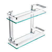 1 x RAW Customer Returns KES Bathroom Shelf Bathroom Glass Shelf Tempered Glass Shelves 8mm Shower Shelf 2 Levels Aluminum Silver Rectangular, A4126B - RRP €40.2