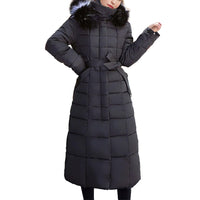 1 x RAW Customer Returns aromm women s winter coat maxi length warm quilted coat grey with faux fur hood, L - RRP €49.96