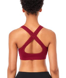 1 x RAW Customer Returns ANGOOL Women s Sports Bra without Underwire Padded Yoga Bra Cross Back Sports Bustier for Jogging Fitness, Black Wine Red, M - RRP €24.99