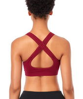 1 x RAW Customer Returns ANGOOL Women s Sports Bra without Underwire Padded Yoga Bra Cross Back Sports Bustier for Jogging Fitness, Black Wine Red, S - RRP €24.19