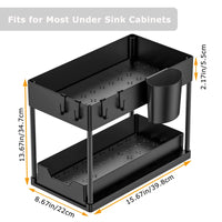 1 x RAW Customer Returns Under Sink Organizer - 2 Tiers Under Sink Shelf Pull Out Basket - Under Sink Storage With Hooks And Cup For Bathroom Kitchen Black - RRP €32.26