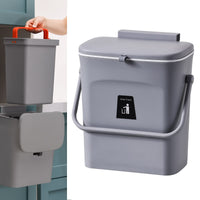 1 x RAW Customer Returns FARI 2 in 1 Kitchen Trash Can with Sliding Lid, Under Sink Trash Can, 9L Trash Can with Inner Barrel, Portable Hanging Trash Can with Sticky Hook and Scraper Grey  - RRP €34.99