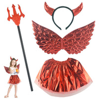 2 x Brand New HIULLEN devil costume for children, devil costume for women, carnival devil wings set, red angel wings, devil horns, devil fork accessory for cosplay party, carnival costumes - RRP €38.4