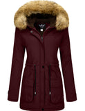 1 x RAW Customer Returns YXP Women s Warm Winter Coat Thick Parka Cotton Fleece with Removable Hood Wine Red, S  - RRP €99.82