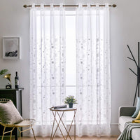 1 x RAW Customer Returns MIULEE Curtains with Floral Embroidery Pattern, White Curtains for Living Room, Bedroom Curtain Transparent with Eyelets, Set of 2 Voile Transparent Curtains, Each H 225 XW 140cm - RRP €35.96