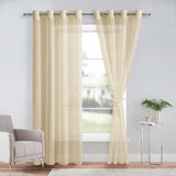 1 x RAW Customer Returns DWCN Sheer Voile Curtain Transparent Curtain with Eyelets 2 Pieces Eyelet Curtain for Living Room, Babyroom, Bedroom, Beige, 183 x 140 cm H x W  - RRP €21.99