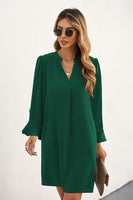 1 x RAW Customer Returns ANFTFH women s casual dress, long sleeve casual dresses, V-neck dress, ruffles, puff sleeves, dress, spring and autumn, dark green, XXL Christmas dresses for women - RRP €34.27