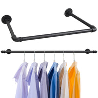 1 x RAW Customer Returns Industrial Clothes Rail Shelf, 81-116cm Wall Mounted Clothes Rail, Matt Black Metal Double Base Coat Racks for Wardrobes - RRP €24.13