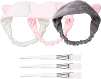 3 x Brand New HBselect Set of 3 Women s Hair Bands Women s Cat Headbands and 3 Facial Makeup Brushes Mask Brushes Transparent Varill - RRP €50.4