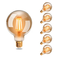 1 x RAW Customer Returns EXTRASTAR Edison Vintage Light Bulb, G95 E27 LED Filament Lamp, 6W Replaces 48W Incandescent Lamp, 540 LM, 2200K Warm White, Amber Glass, Not Dimmable, 6 Pack - RRP €30.24