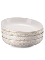 1 x RAW Customer Returns DOWAN Deep Soup Plates Set of 4, 1660ml Large Pasta Bowls, 25.2 cm Wide Shallow Salad Bowl for the Kitchen, Embossed Ceramic Serving Plate for Fruit, Steak, Stew Vintage White - RRP €66.62