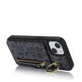 1 x RAW Customer Returns  iPhone 14 Plus Case with Strap RFID Card Holder Mobile Phone Case iPhone 14 Plus with Zipper Strap Ring Stand Case for Women - Black Leopard Print - RRP €15.89