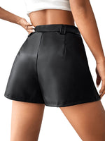 1 x RAW Customer Returns GORGLITTER PU Leather Shorts Women High Waist Faux Leather Pants Wide Leg Short PU Pants Festival Outfit Hotpants Black L - RRP €35.99