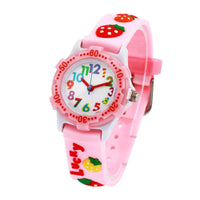 1 x RAW Customer Returns Children s Watch Girls Wristwatch 3D Analogue Quartz Watch Rubber Strap - Pink - Strawberry - RRP €52.8