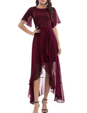 1 x RAW Customer Returns Gardenwed evening dresses elegant for wedding festive dress chiffon sleeve ruffles bridesmaid dress bridesmaid dress party graduation dress long ball gown burgundy L - RRP €57.13