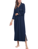 1 x RAW Customer Returns Joyaria Nightdress Women Long Sleeve Nightgowns Long Sleep Dress Cotton House Dress Lightweight Nightgown Navy Blue, S  - RRP €43.36