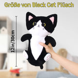 1 x Brand New Cute Cat Plush Pillow Toy, Kawaii Cat Plush Toys Black Cat Plushie, Soft Stuffed Cat Doll Pillow Christmas Plush Gift for Kids - RRP €10.07