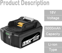 1 x RAW Customer Returns VOLT1799 2 pieces 5.0Ah lithium-ion replacement battery for Makita 18V battery BL1850B BL1860 BL1860B BL1850 BL1840 BL1840B BL1830 BL1830B BL1815 LXT-400 with LED display THREE brushes - RRP €58.02