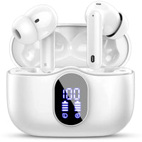 1 x RAW Customer Returns Bluetooth Headphones, Bluetooth 5.3 Earphones with 4 Mic, Wireless In Ear HiFi Stereo Headphones, Bluetooth Headphones 36 Hours LED Display, IP7 Waterproof Wireless Headphones, USB-C, Touch Control, White - RRP €27.99