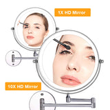 1 x RAW Customer Returns Amelar 8 Inch Rechargeable Wall Makeup Mirror with Light, 1X 10X Magnification Double Cosmetic Mirror with 3 Color Lights, 360 Rotation Extendable Suitable for Bathroom and Hotel - RRP €38.66