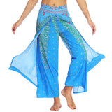 1 x RAW Customer Returns Nuofengkudu Women s Summer Trousers Hippie Long Trousers with Slit Loose Wide Leg Palazzo Colorful Flowy Yoga Trousers Airy Elegant Light Leisure Summer Beach Holiday Blue Peacock, Size M, Label S M  - RRP €24.99