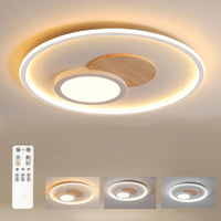 1 x RAW Customer Returns FitzMia LED ceiling light, ceiling lamp with wood, ceiling lamps dimmable with remote control, modern round wooden ceiling lamp for bedroom, children s room, living room, kitchen - RRP €86.99