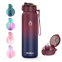 1 x RAW Customer Returns WEMEET drinking bottles made of stainless steel with removable straw 1 liter, 18 10 stainless steel water bottle with removable straps, leak-proof double-walled for outdoor, work, children, school RED BLACK - RRP €19.66