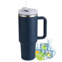 1 x RAW Customer Returns PRAOAHEI 40oz Thermal Mug with Straw and Handle, 1180 ML Double Walled Stainless Steel Hot Cold Drinks Vacuum Drinking Cup, Coffee Mug for Home Travel Navy Blue - RRP €27.22