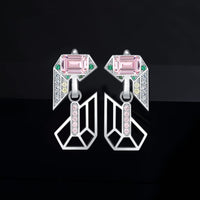 1 x RAW Customer Returns Jewelrypalace Geometric Art Deco Emerald Cut 6.3ct Pink Zirconia Earrings, Green Emerald Jewelry Set, Earrings Silver 925 Girls Silver Women 925 with Stone, Earrings Jewelry Gifts for Women - RRP €52.67