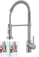 1 x RAW Customer Returns SkyPanda kitchen faucet, brushed silver kitchen faucet 360 rotatable with pull-down spray head, copper material, mixer tap with dual-function spray head H-Brushed silver  - RRP €48.0